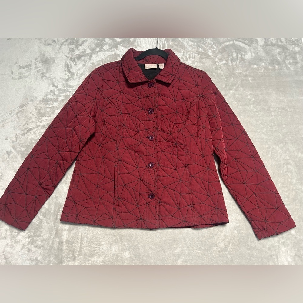 Chico’s Quilted Button Up Jacket Women’s Medium 1 Burgundy Red